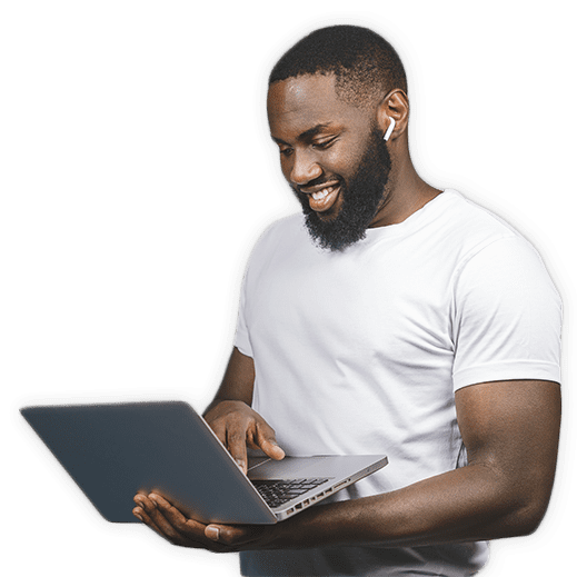 Sobre a extensão Homem segurando notebook